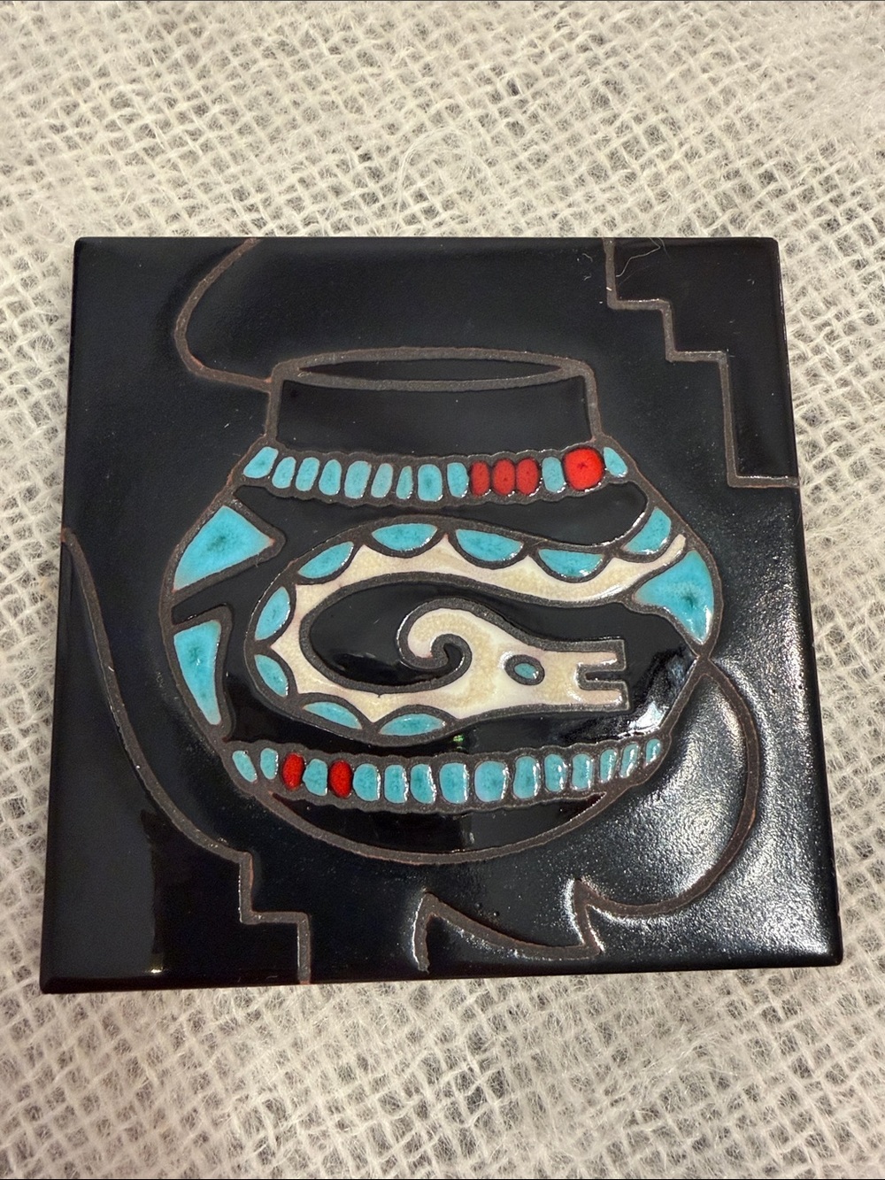 Cleo Teissedre Vintage Hand Painted Trivit Tile. Made in USA